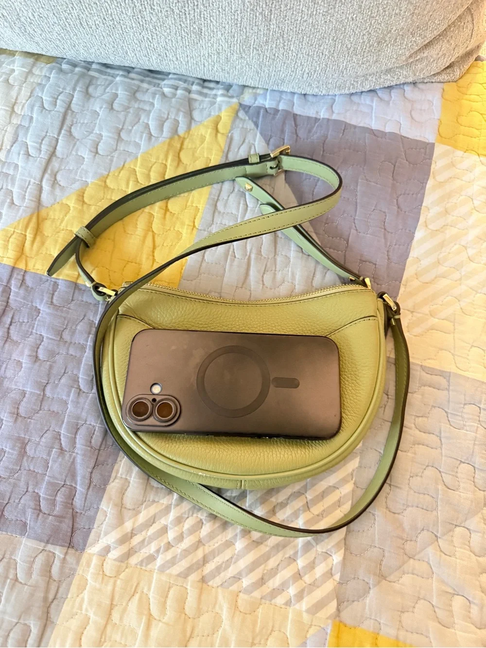 Michael Kors Olive Green Pebbled Leather Crescent Crossbody